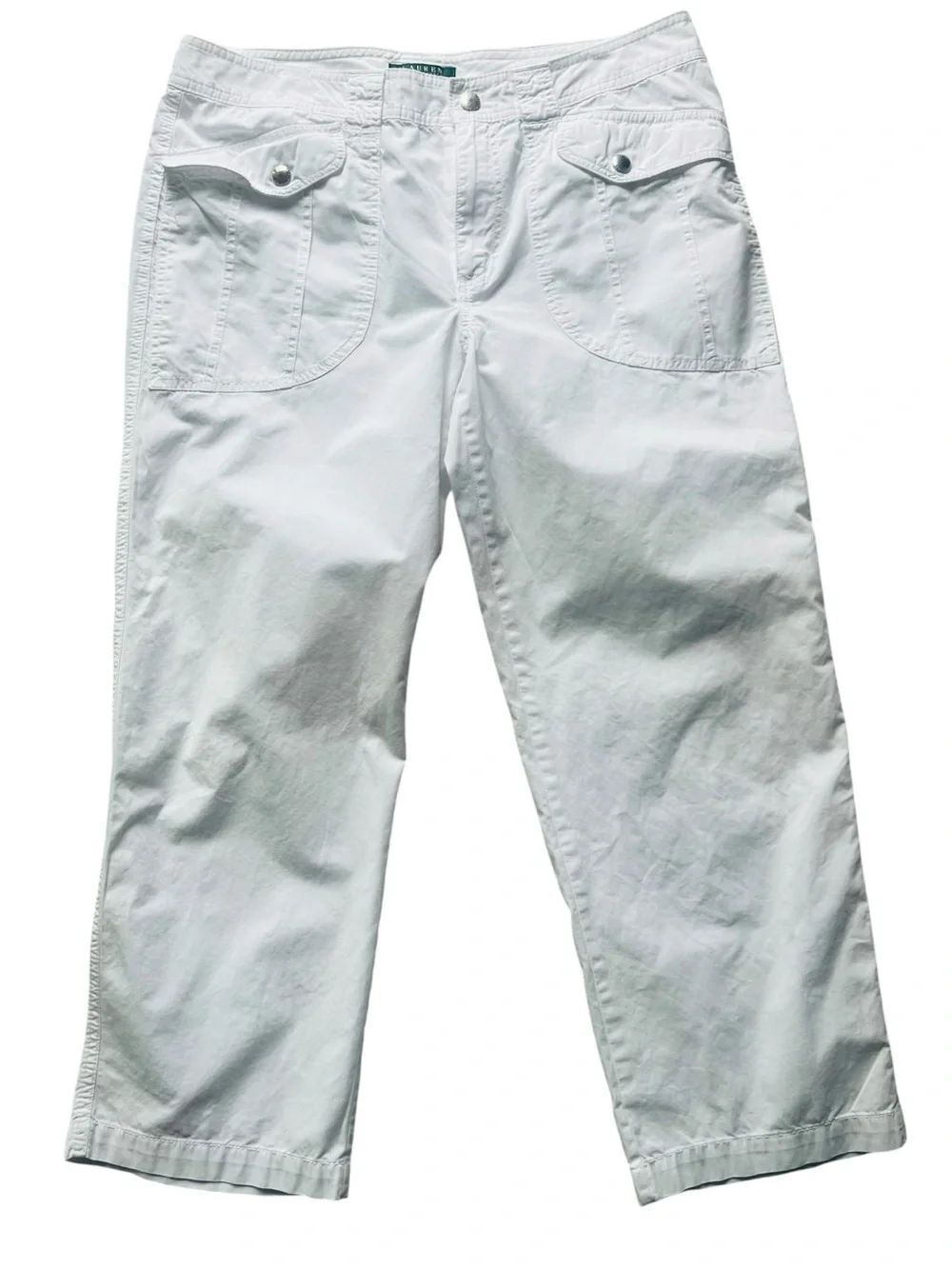 Lauren Ralph Lauren White Capri Pants 100% Cotton Crop Utility Coastal Quiet 12
